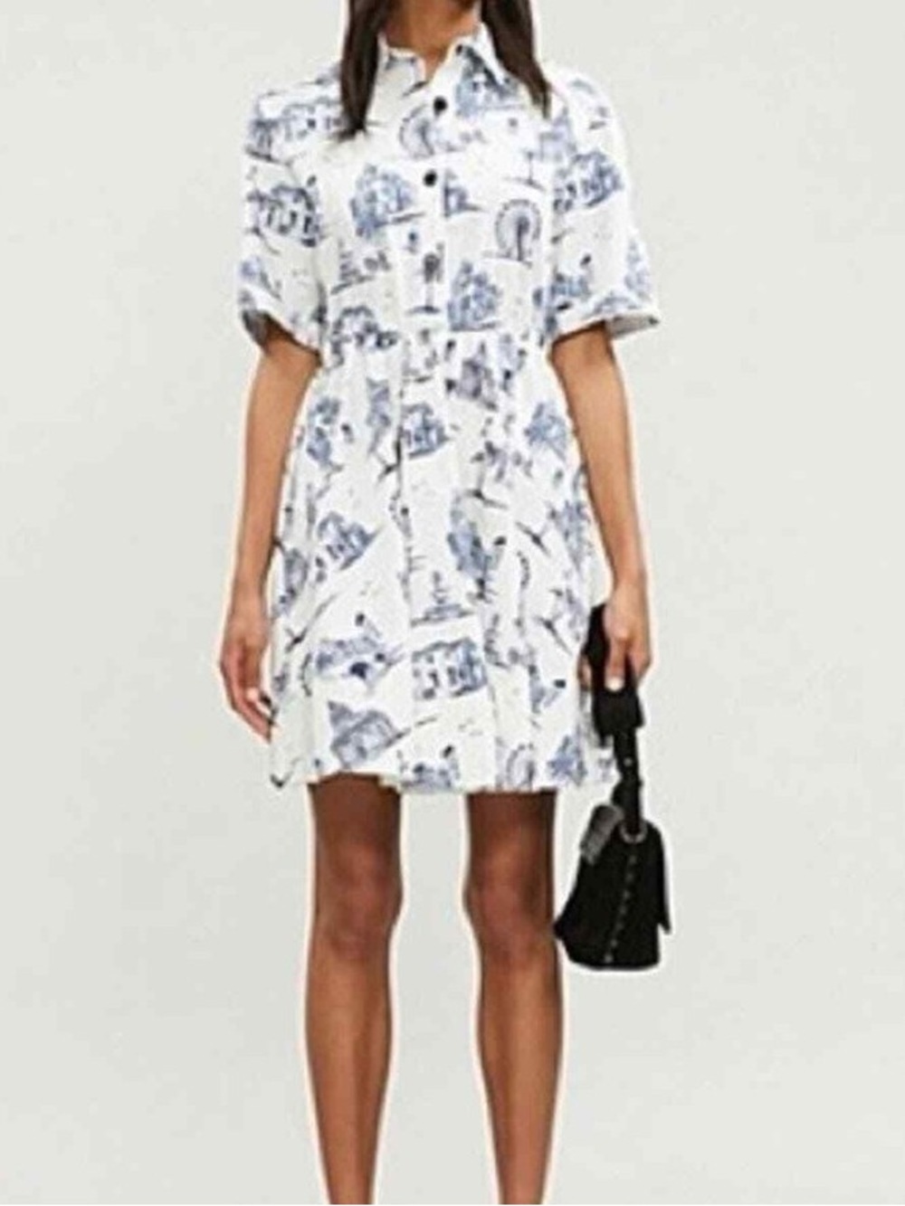 Maje Ropami Paris Print Shirt Dress Short Sleeve Cotton Blend Sz “1” / XS-S
